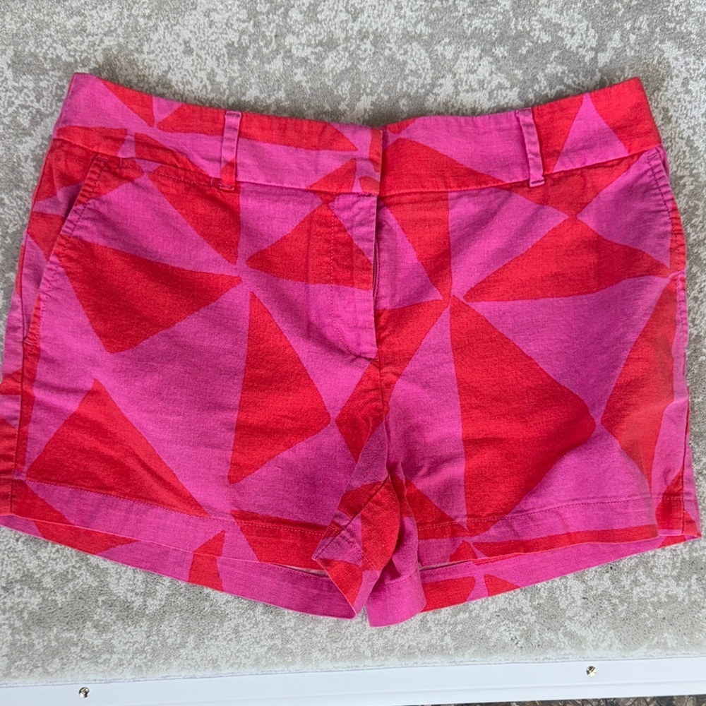 LOFT Pink and Orange Geometric Linen Blend Bermuda Shorts